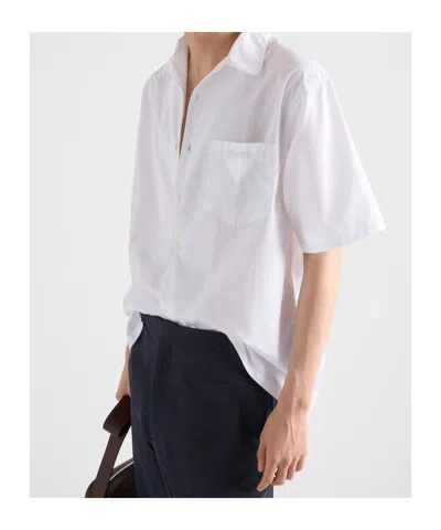 Prada Cotton Shirt With Short Sleeves And Pockets In White
