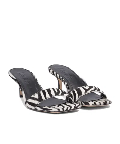 Aeyde Open Toe Kitten Heel Zebra Pattern Sandals