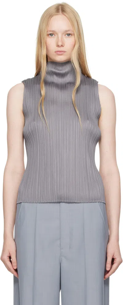 Issey Miyake Gray Ramie Pleats Top In Gray