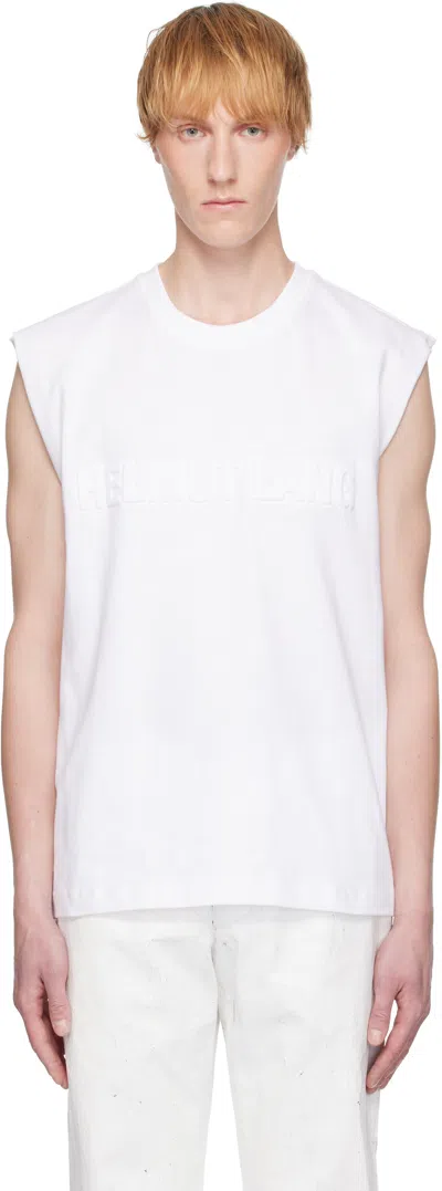Helmut Lang Raised Logo Sleeveless Crew Neck Top In White