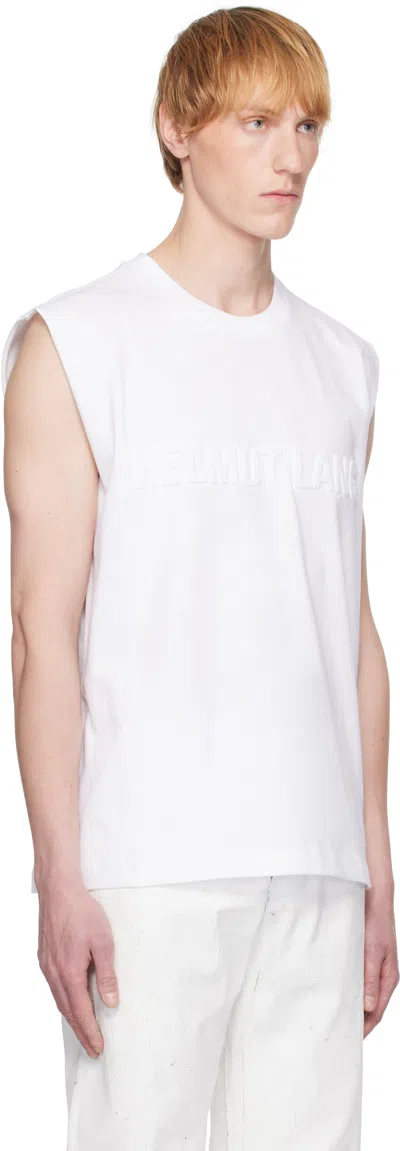 Helmut Lang Raised Logo Sleeveless Crew Neck Top In White
