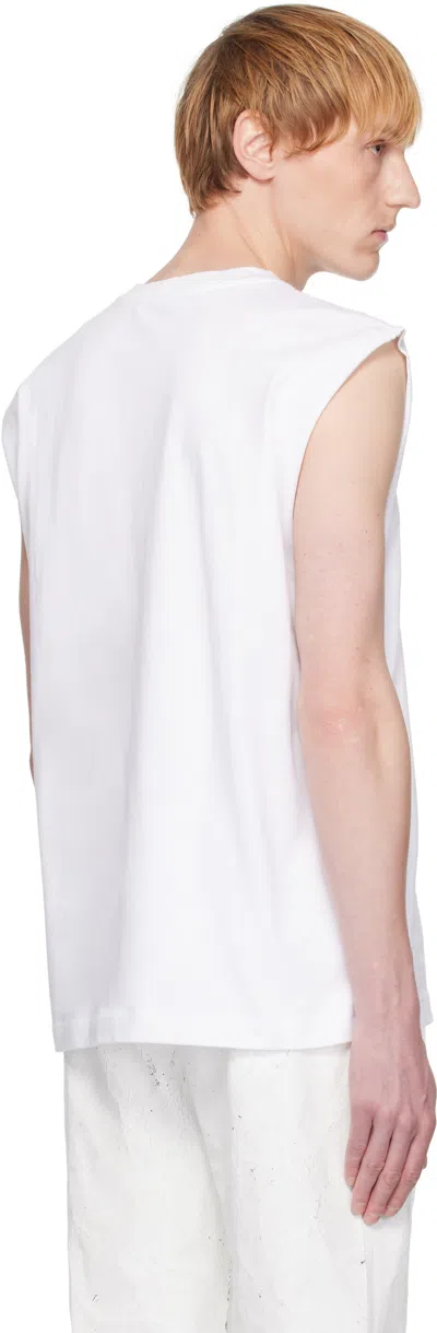 Helmut Lang Raised Logo Sleeveless Crew Neck Top In White