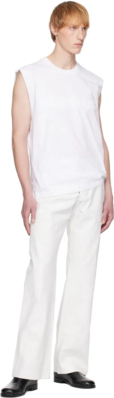 Helmut Lang Raised Logo Sleeveless Crew Neck Top In White