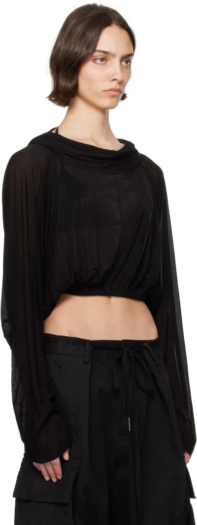 Rick Owens Crooped Hooded Tunic Sweaters And Cardigans Black