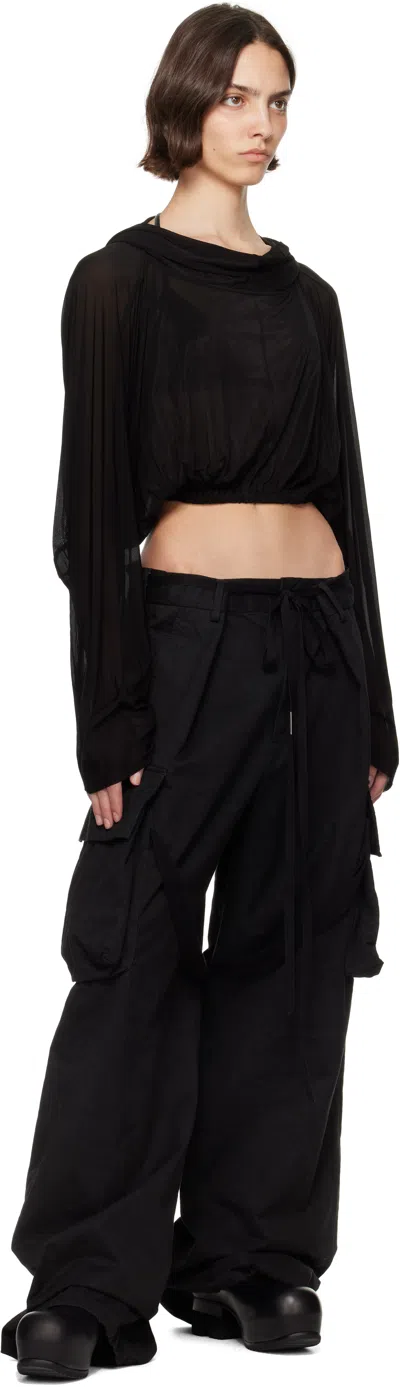 Rick Owens Crooped Hooded Tunic Sweaters And Cardigans Black