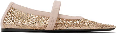 Marni Light Pink Mesh Mary Jane Ballet Flat With Crystals In Sand