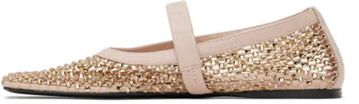 Marni Light Pink Mesh Mary Jane Ballet Flat With Crystals In Sand