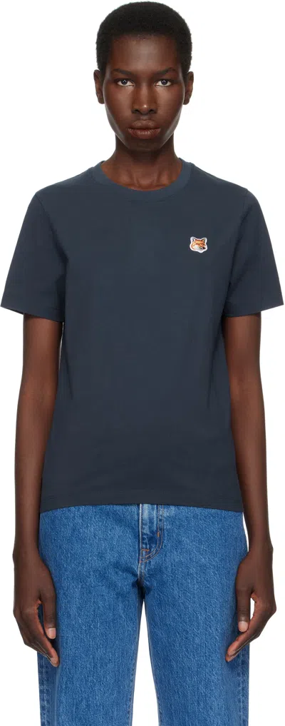 Maison Kitsuné Fox Head Patch T-shirt Woman Navy In Animal Print