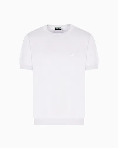 Giorgio Armani Pure Cotton Interlock Signature Logo T-shirt In White