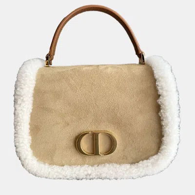 Pre-owned Dior Beige/white Suede And Teddy Montaigne 30 Shoulder Bag In Sand