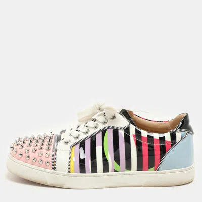 Pre-owned Christian Louboutin Multicolor Patent Leather Spike Trainers Sneakers Size 37