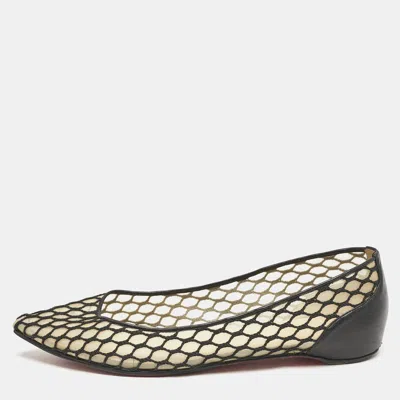 Pre-owned Christian Louboutin Black Leather And Mesh Miss Mix Ballet Flats Size 36.5