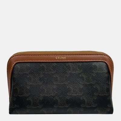 Pre-owned Celine Small Cosmetic Pouch In Triomphe Canvas And Calfskin