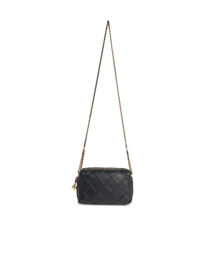Tory Burch Fleming Black Diamond Quilted Shoulder Bag With Chain-link Shoulder Strap In Leather Woman