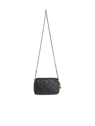 Tory Burch Fleming Black Diamond Quilted Shoulder Bag With Chain-link Shoulder Strap In Leather Woman