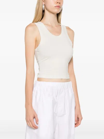 Entire Studios Womens Scoop-neck Cropped Organic-cotton Blend Jersey Top Rice