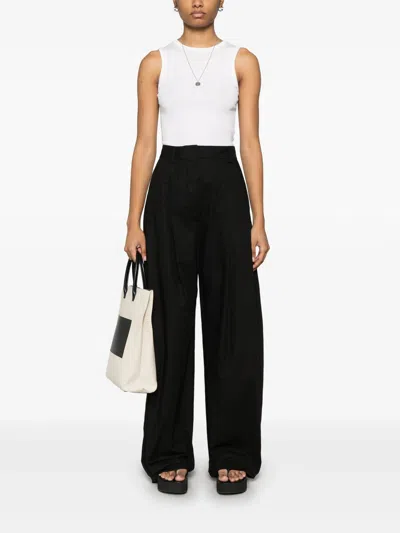 The Latest Thelatest Wide-leg Black Wool Blend Trousers