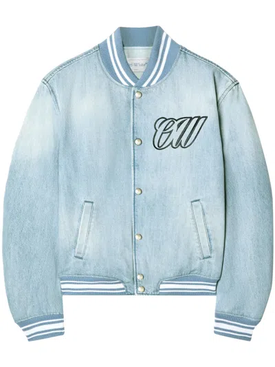 Off-white Light Blue Denim Bomber Jacket In Blue