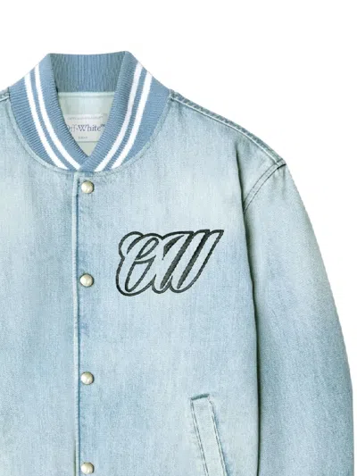Off-white Light Blue Denim Bomber Jacket In Blue