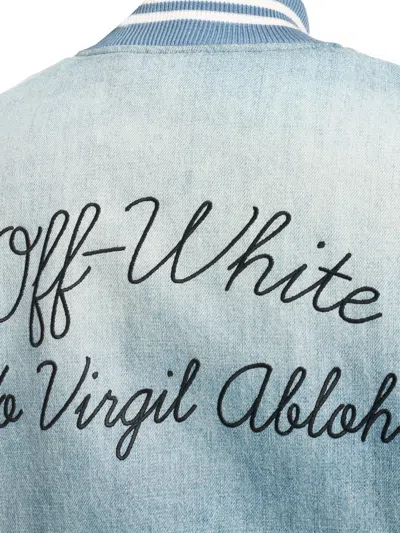 Off-white Light Blue Denim Bomber Jacket In Blue