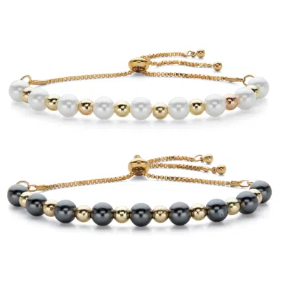 Palm Beach Jewelry Simulated White And Grey Pearl Goldtone Adjustable Bolo Bracelet Bogo Set 11"