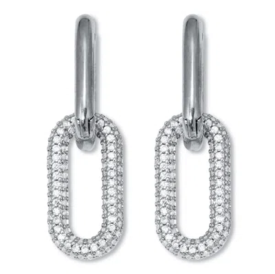 Palm Beach Jewelry Round Crystal Silvertone Oval Link Drop Earrings