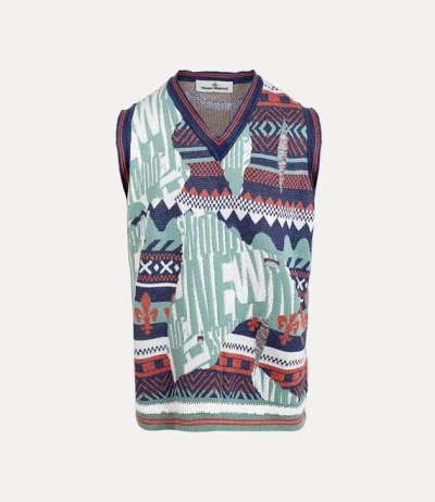 Vivienne Westwood Broken Fair Isle Vest Linen Wool Blend M/l Unisex