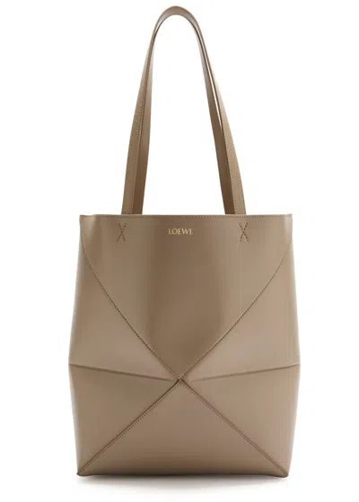 Loewe Puzzle Fold Medium Tote Bag In Soft Grained Leather In Brown