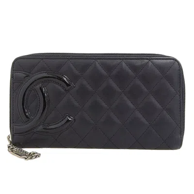 Pre-owned Chanel Black Leather Long Wallet (bi-fold) ()