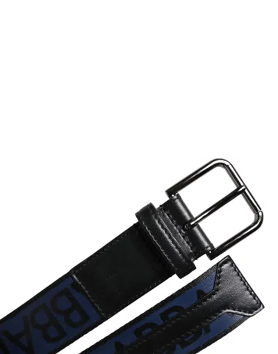 Pre-owned Dolce & Gabbana Black Blue Polyester Printed Metal Buckle Men's Belt () In Multi