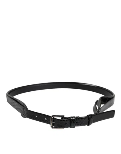 Pre-owned Dolce & Gabbana Black Leather Classic Metal Logo Buckle Men's Belt ()