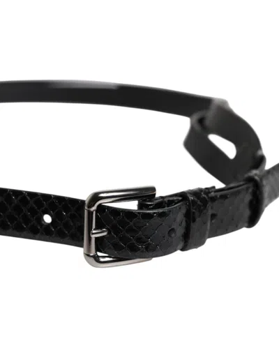 Pre-owned Dolce & Gabbana Black Leather Classic Metal Logo Buckle Men's Belt ()
