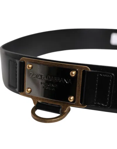 Pre-owned Dolce & Gabbana Black Leather Dg Logo Plaque Buckle Men's Belt ()