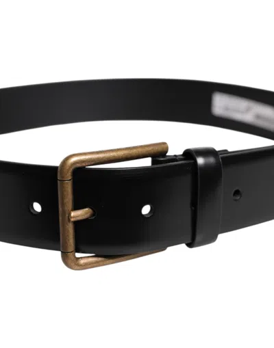 Pre-owned Dolce & Gabbana Black Leather Dg Logo Plaque Buckle Men's Belt ()