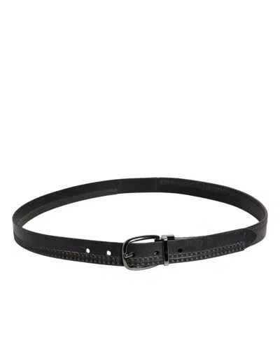 Pre-owned Dolce & Gabbana Black Leather Silver Tone Metal Buckle Men's Belt ()
