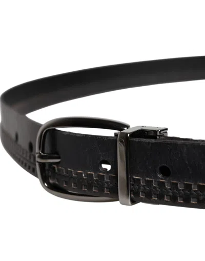 Pre-owned Dolce & Gabbana Black Leather Silver Tone Metal Buckle Men's Belt ()
