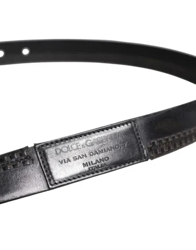 Pre-owned Dolce & Gabbana Black Leather Silver Tone Metal Buckle Men's Belt ()