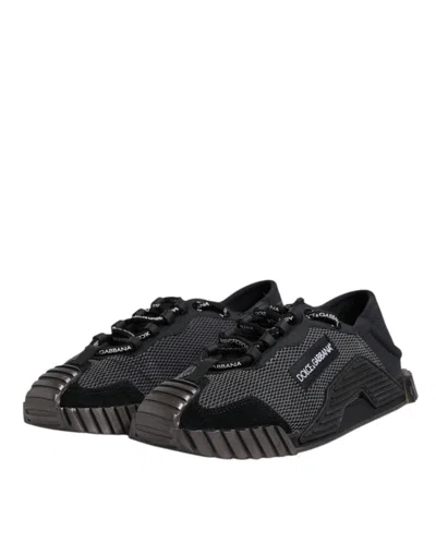 Pre-owned Dolce & Gabbana Black Silver Logo Low Top Men Sneakers Men's Shoes () In Multi
