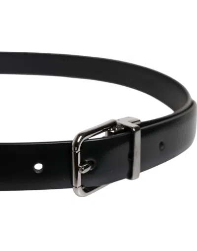 Pre-owned Dolce & Gabbana Black Solid Leather Classic Waist Buckle Women's Belt ()