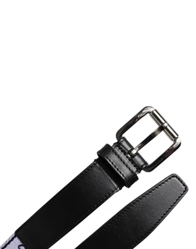 Dolce & Gabbana Black White Printed Metal Logo Buckle Belt In Black