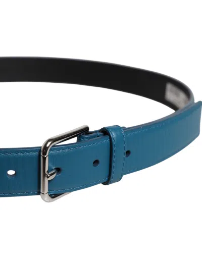 Pre-owned Dolce & Gabbana Blue Beige Leather Weaved Metal Buckle Men's Belt ()