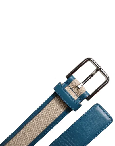 Pre-owned Dolce & Gabbana Blue Beige Leather Weaved Metal Buckle Men's Belt ()