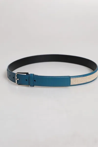 Pre-owned Dolce & Gabbana Blue Beige Leather Weaved Metal Buckle Men's Belt ()