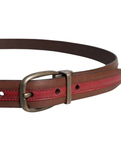 Dolce & Gabbana Burgundy Leather Metal Logo Buckle Belt In Brown