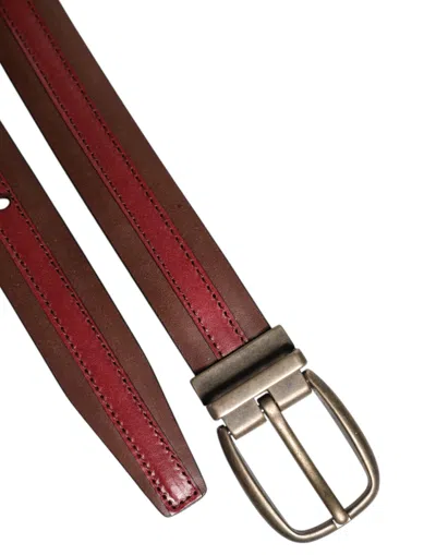 Dolce & Gabbana Burgundy Leather Metal Logo Buckle Belt In Brown