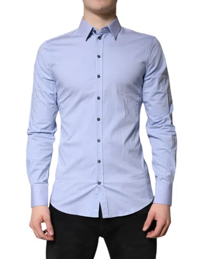 Pre-owned Dolce & Gabbana Light Blue Cotton Sicilia Dress Formal Men's Shirt ()