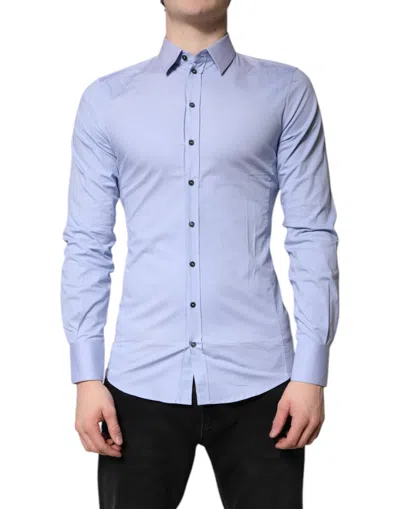Pre-owned Dolce & Gabbana Light Blue Cotton Sicilia Dress Formal Men's Shirt ()