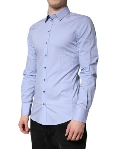 Pre-owned Dolce & Gabbana Light Blue Cotton Sicilia Dress Formal Men's Shirt ()