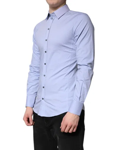 Pre-owned Dolce & Gabbana Light Blue Cotton Sicilia Dress Formal Men's Shirt ()