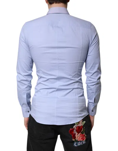 Pre-owned Dolce & Gabbana Light Blue Cotton Sicilia Dress Formal Men's Shirt ()
